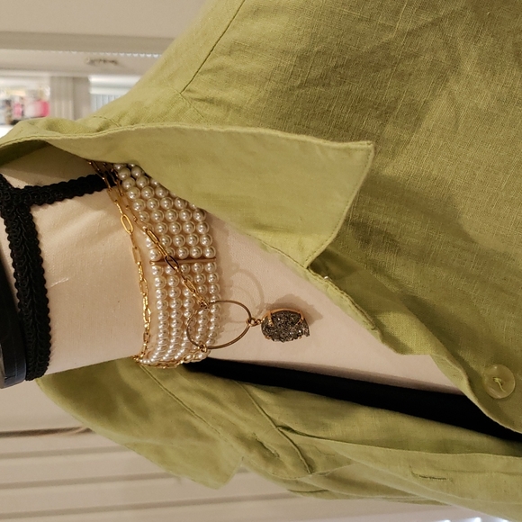 WORTHINGTON Linen Green Cuffed Blouse - Picture 3 of 7